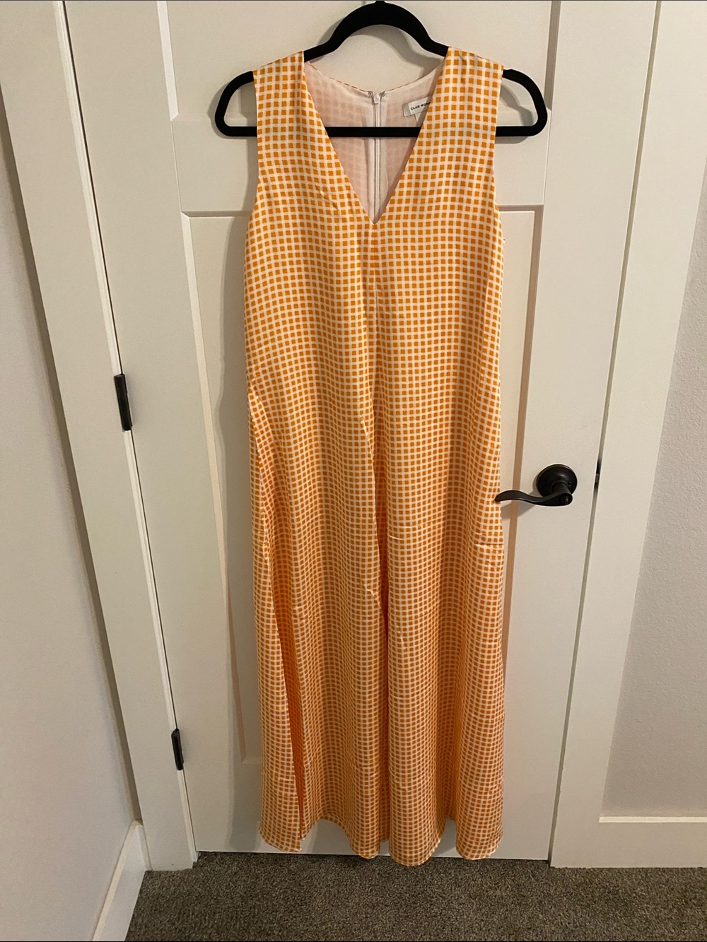 Club Monaco Orange Gingham V-Neck Maxi Dress